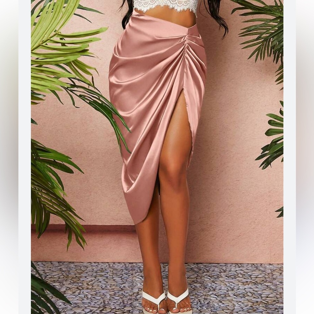 Pink Satin Runched Skirt